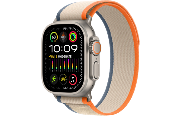 Apple Watch Series Ultra 2 49mm Natural Titanium Case with Orange/Beige Trail Loop M/L